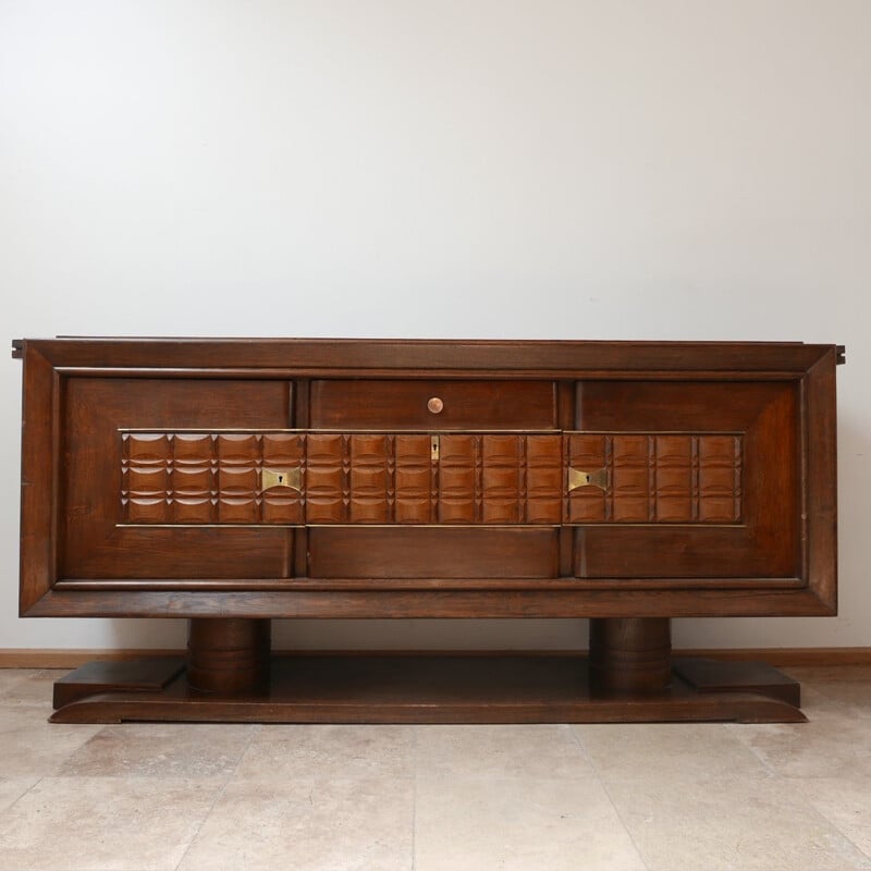 Buffet vintage art deco en bois et laiton, France 1930