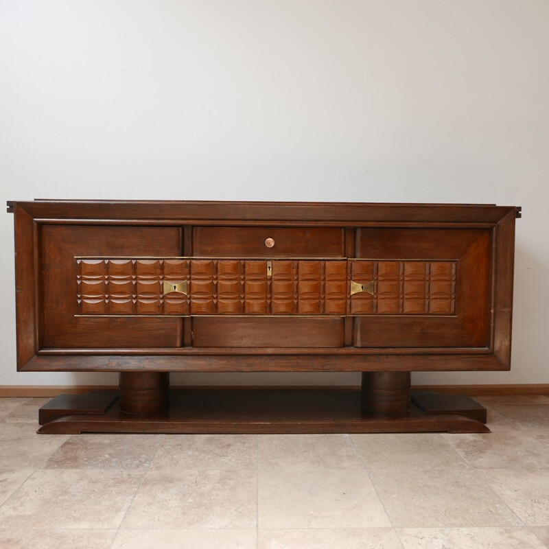 Vintage art deco sideboard in wood and brass, France 1930