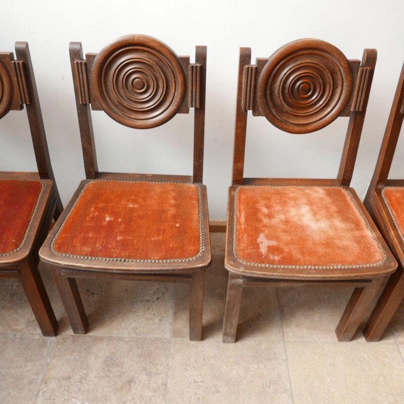 Set van 6 vintage Art Deco eiken stoelen, Frankrijk 1930
