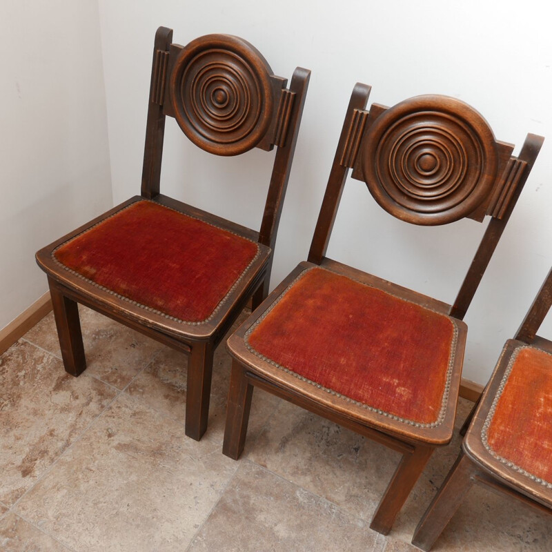 Set van 6 vintage Art Deco eiken stoelen, Frankrijk 1930