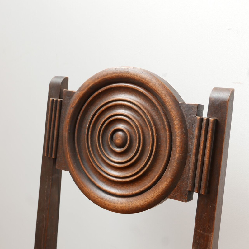 Set of 6 Art deco oak dining vintage chairs, France 1930s