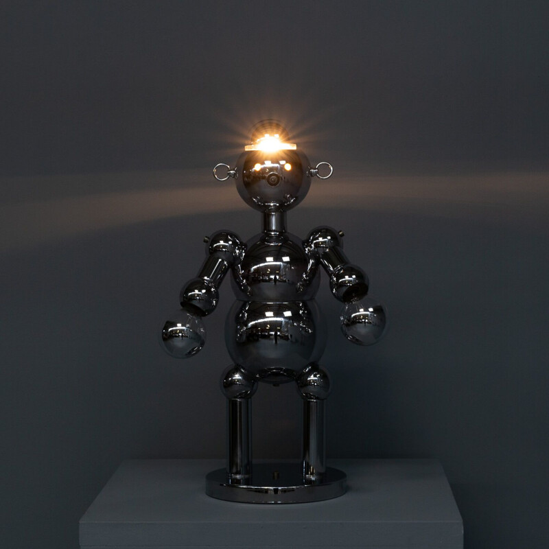 Lampe vintage sculpturale robot chromé pour Torino, 1970