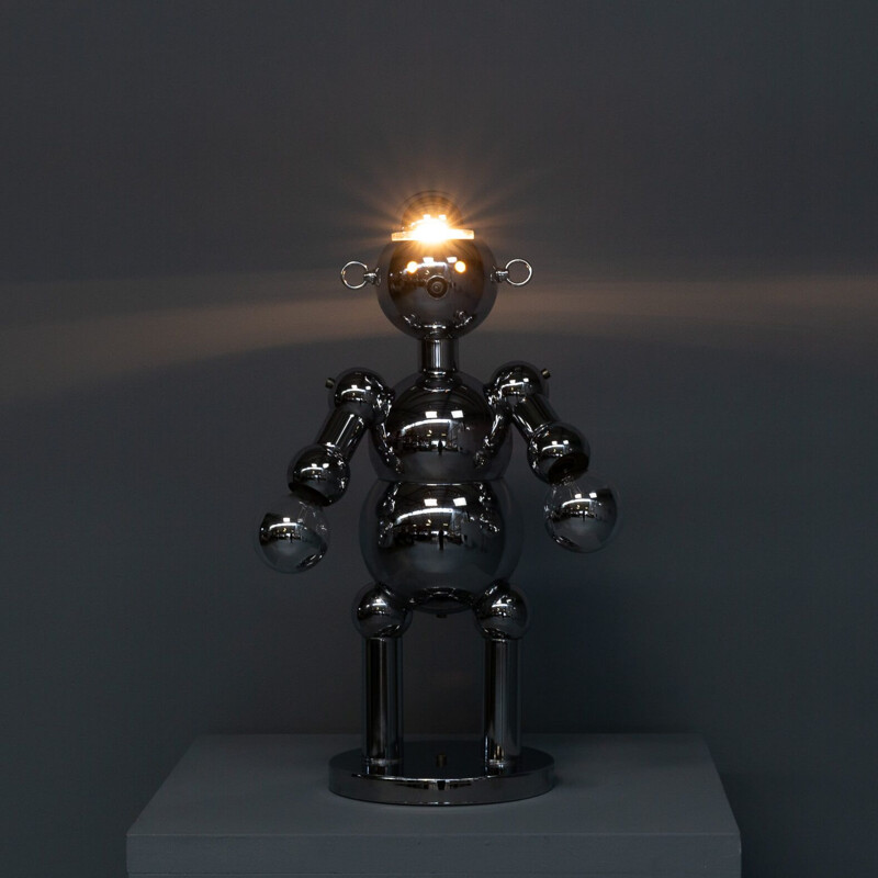 Vintage sculptural chrome robot table lamp for Torino, 1970s