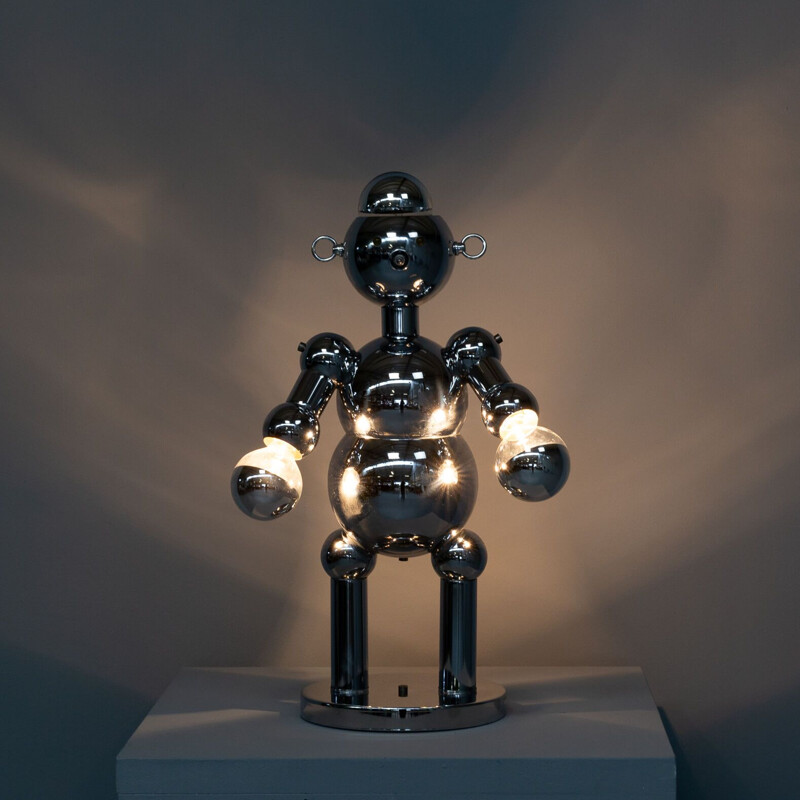 en el medio de la nada becerro sencillo Vintage sculptural chrome robot table lamp for Torino, 1970s