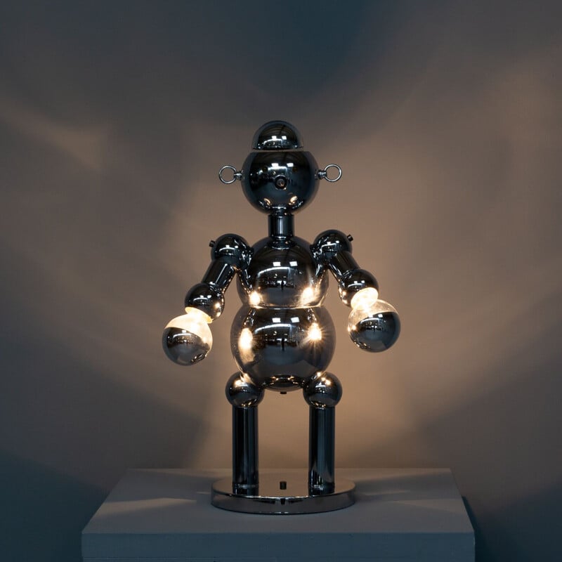Vintage sculptural chrome robot table lamp for Torino, 1970s