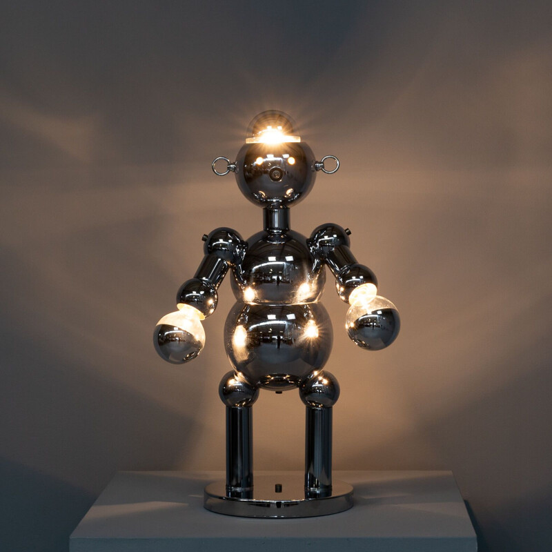 Vintage sculptural chrome robot table lamp for Torino, 1970s