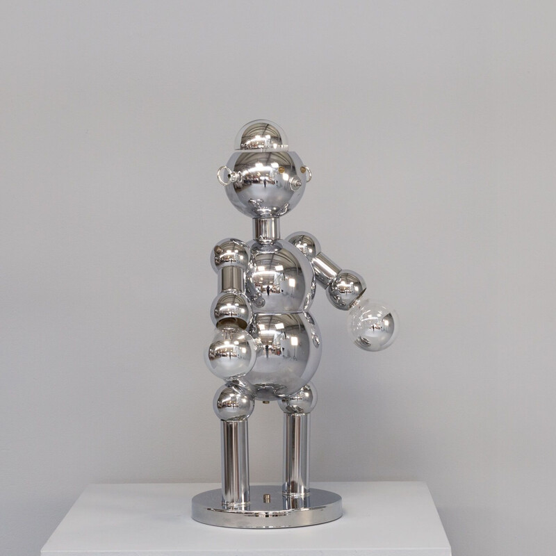 Vintage sculptural chrome robot table lamp for Torino, 1970s