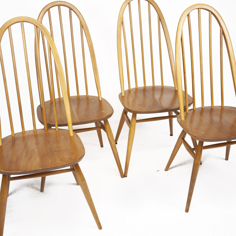 Set of 4 vintage beech and Elm 365 Windsor Quaker dining chairs by Ercol, 1960s