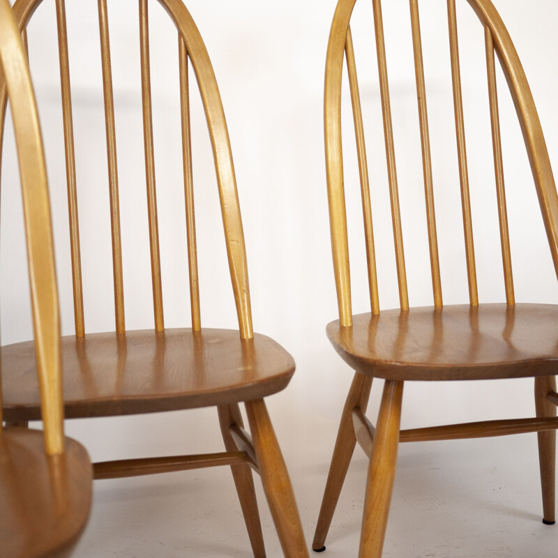 Set of 4 vintage beech and Elm 365 Windsor Quaker dining chairs by Ercol, 1960s