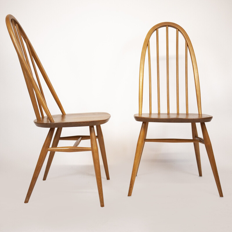 Ensemble de 4 chaises Windsor Quaker vintage en hêtre et orme 365 par Ercol, 1960