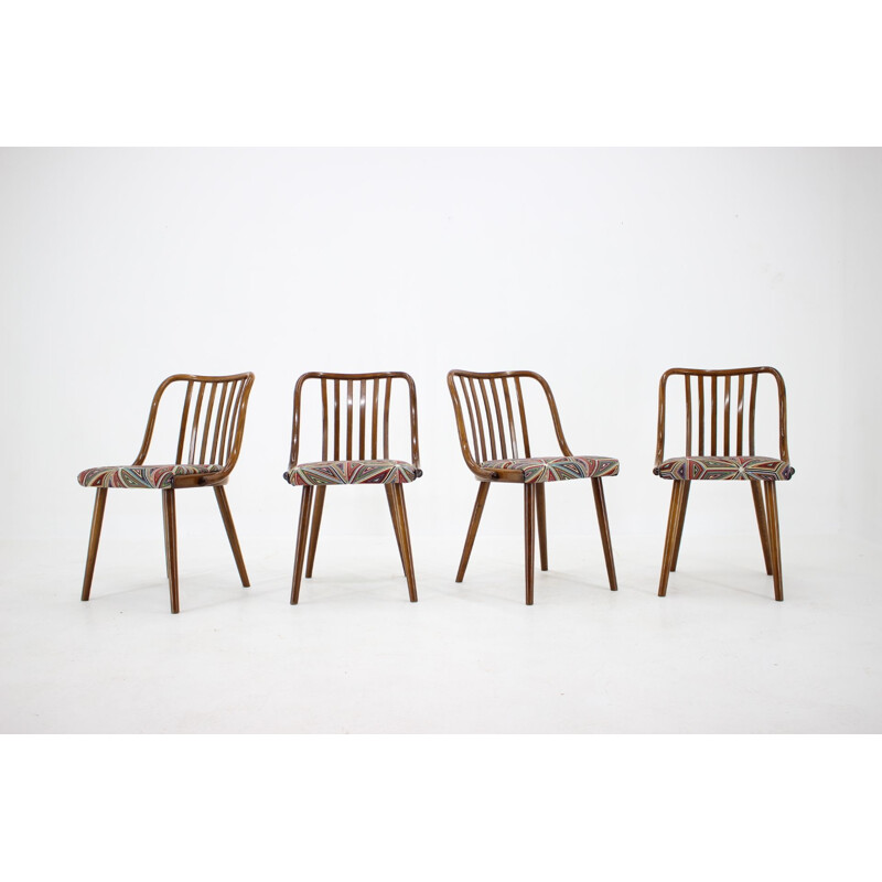 Set of 4 beech dining chairs vintage by Antonin Suman, Czechoslovakia 1960s