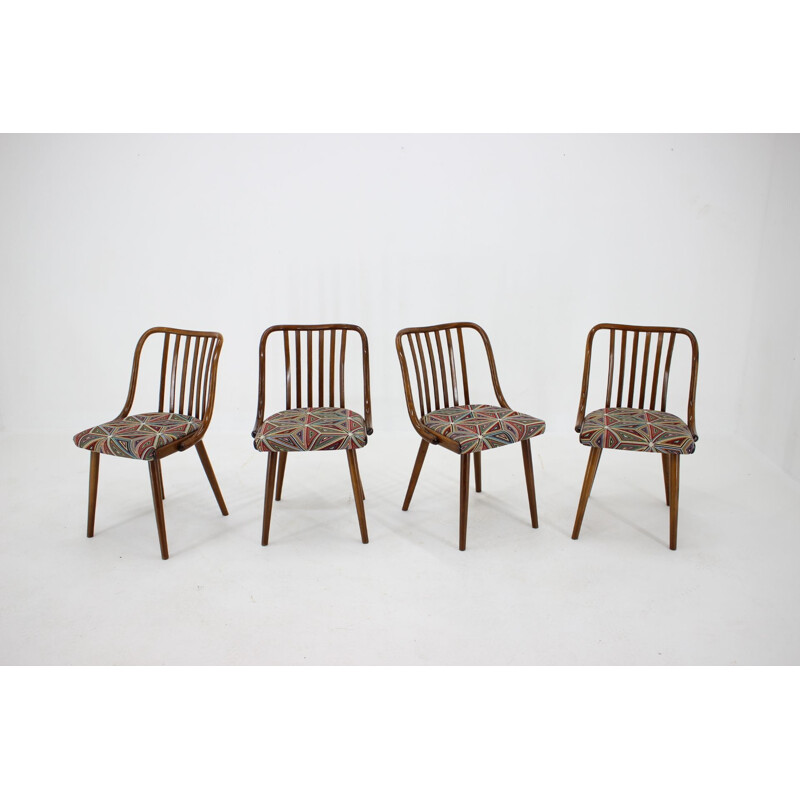 Set of 4 beech dining chairs vintage by Antonin Suman, Czechoslovakia 1960s