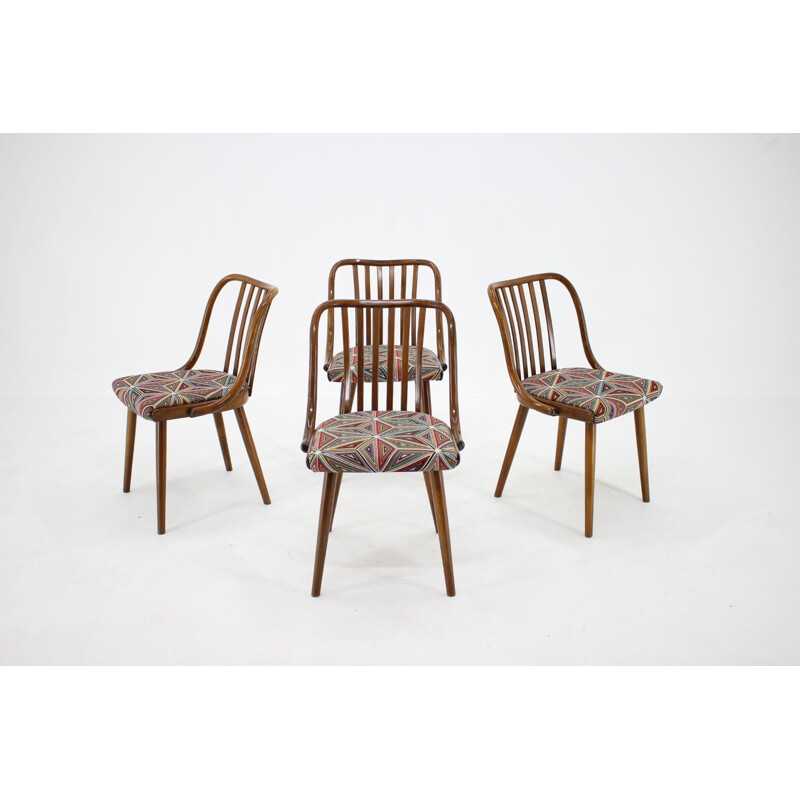 Set of 4 beech dining chairs vintage by Antonin Suman, Czechoslovakia 1960s