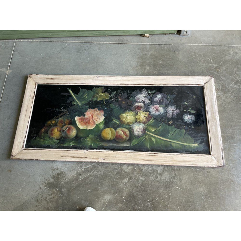 Pair of vintage fruit and flower paintings, Italy