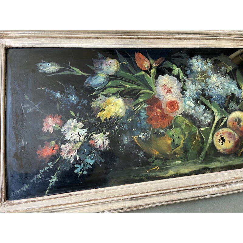 Pair of vintage fruit and flower paintings, Italy