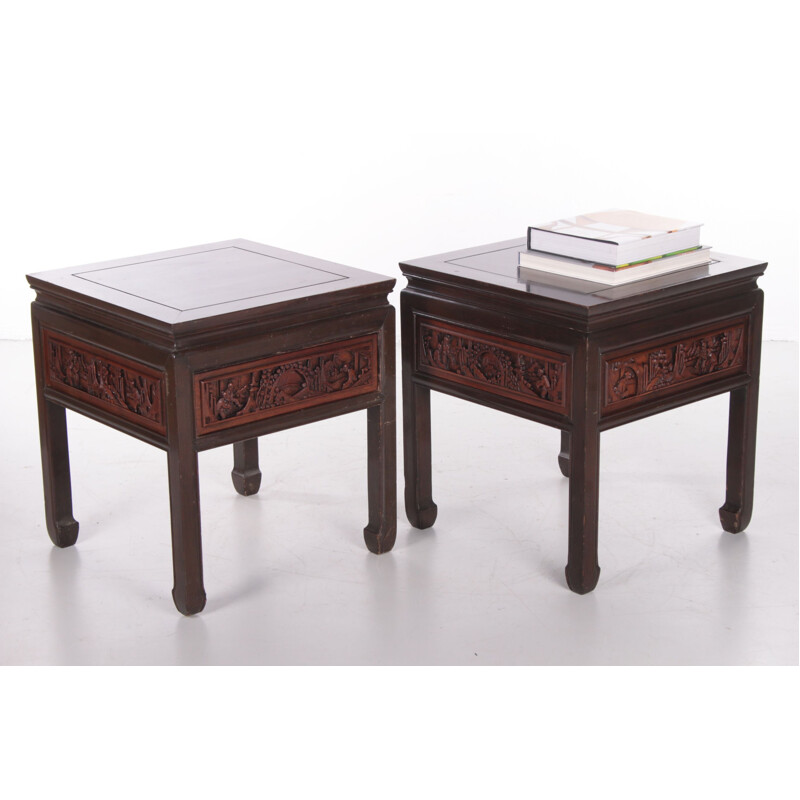 Pair of vintage wooden bedside tables, China 1900