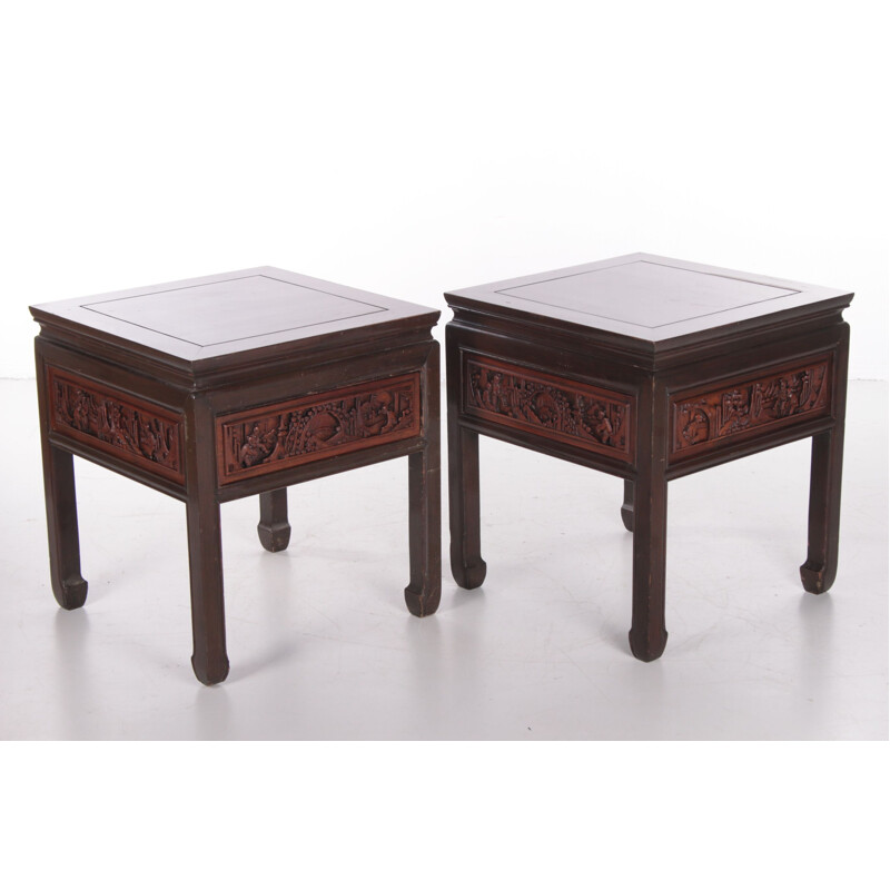 Pair of vintage wooden bedside tables, China 1900