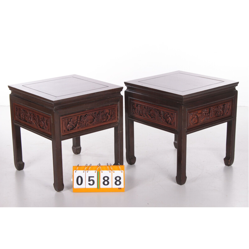 Paire de tables de chevet vintage en bois, Chine 1900