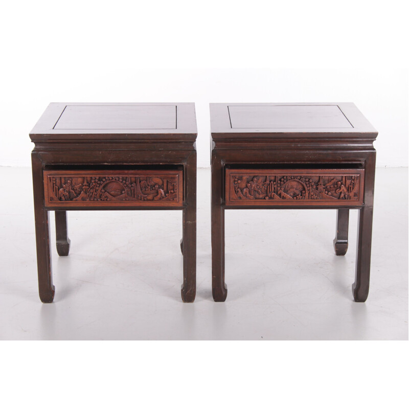 Pair of vintage wooden bedside tables, China 1900