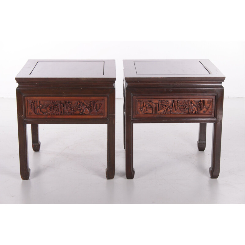 Vintage-Nachttischpaar aus Holz, China 1900