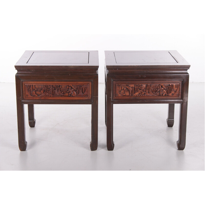 Pair of vintage wooden bedside tables, China 1900