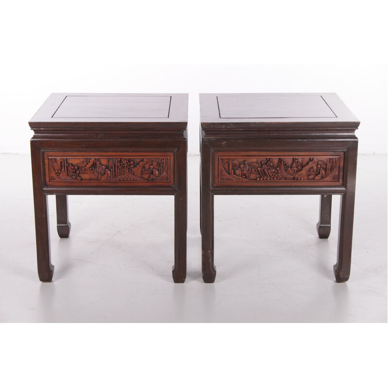 Pair of vintage wooden bedside tables, China 1900