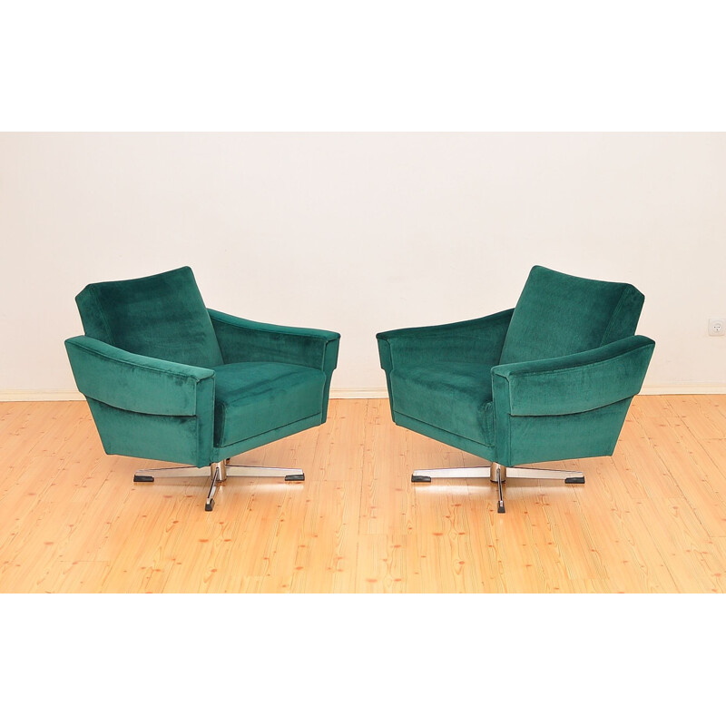 Pair of velvet swivel armchairs vintage, 1970s
