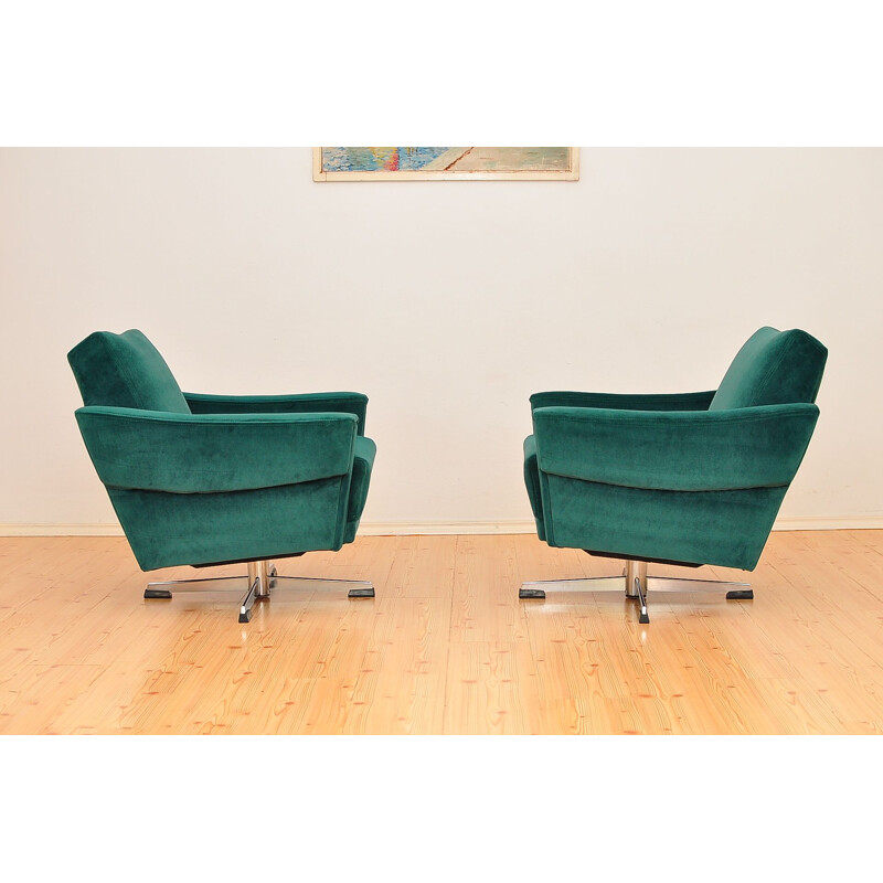 Pair of velvet swivel armchairs vintage, 1970s