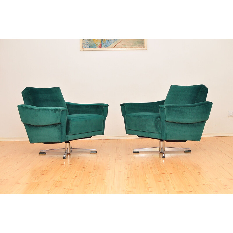 Pair of velvet swivel armchairs vintage, 1970s