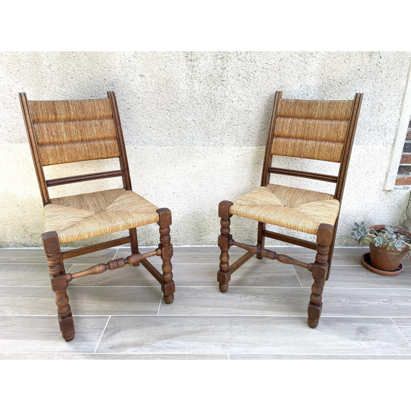 Vintage pair of straw chairs by Charlotte PERRIAND