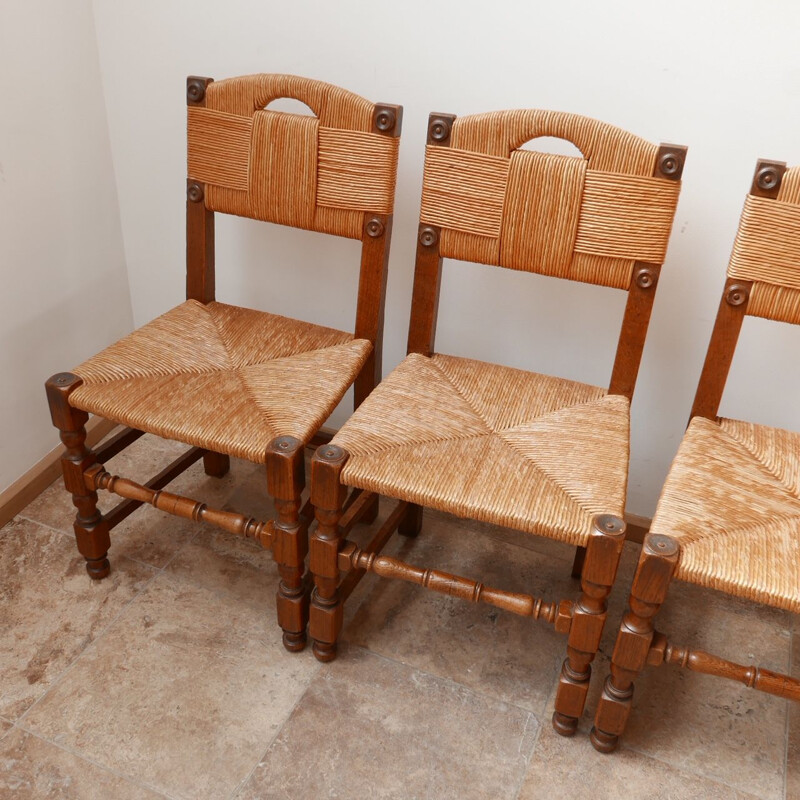 Set of 8 mid century french rush dining chairs, 1950s