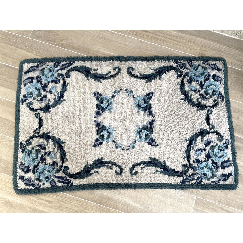 Vintage bohemian rug pure blue wool, 1970s