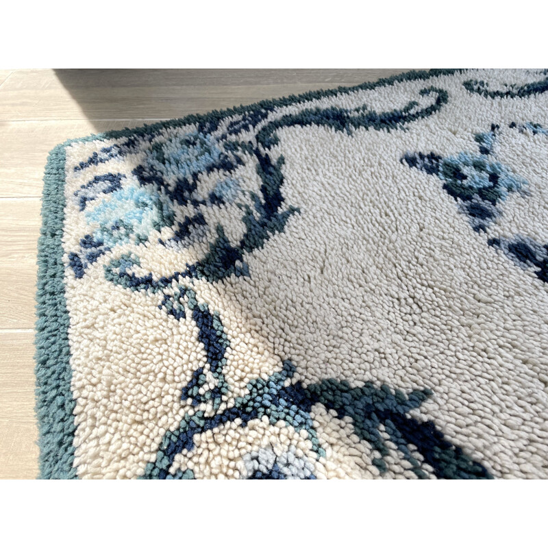 Vintage bohemian rug pure blue wool, 1970s