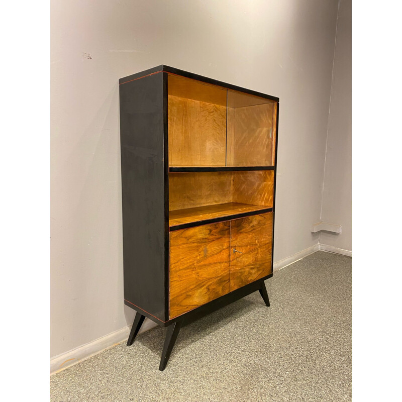 Bookcase veneered vintage walnut, 1960s