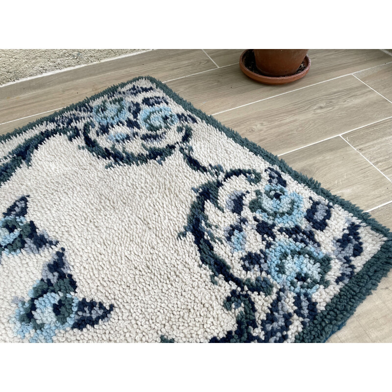 Vintage bohemian rug pure blue wool, 1970s