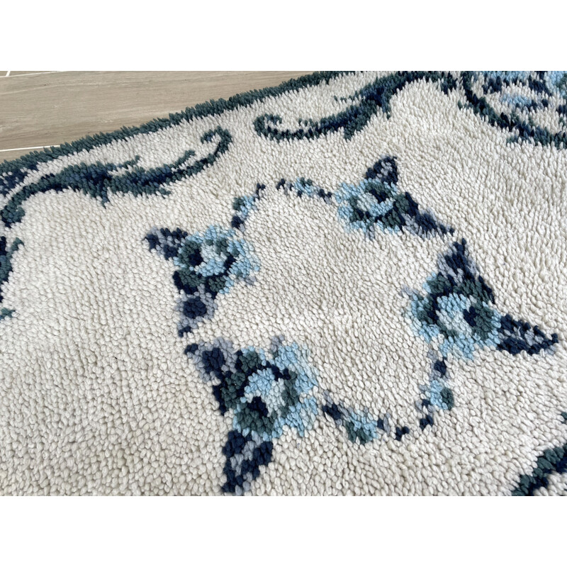 Vintage bohemian rug pure blue wool, 1970s