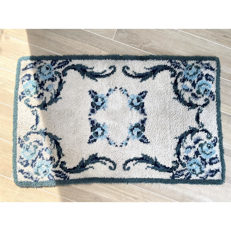 Vintage bohemian rug pure blue wool, 1970s