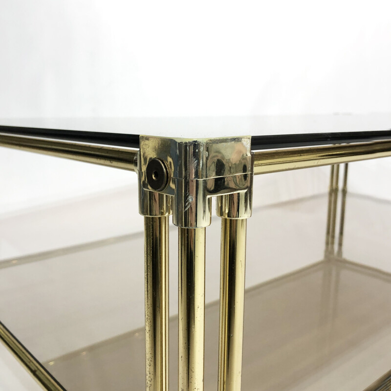 Vintage brass and smoked glass coffee table by Hollywood Regency, Italy 1970