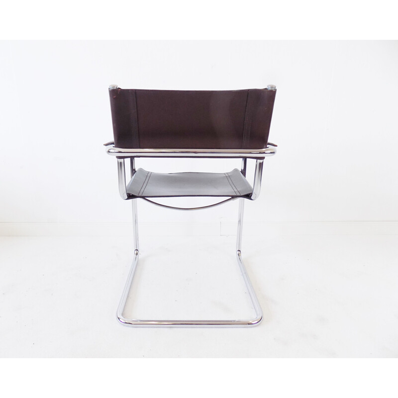 Chaise cantilever vintage chromée en cuir brun par Matteo Grassi MG 5