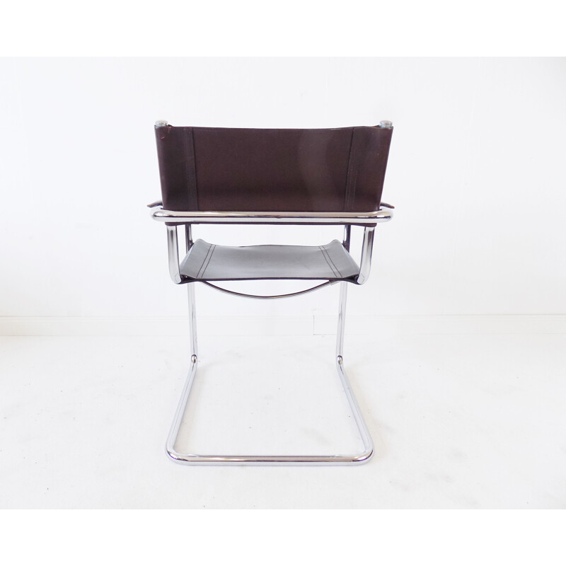 Vintage chrome cantilever brown leather chair by Matteo Grassi MG 5