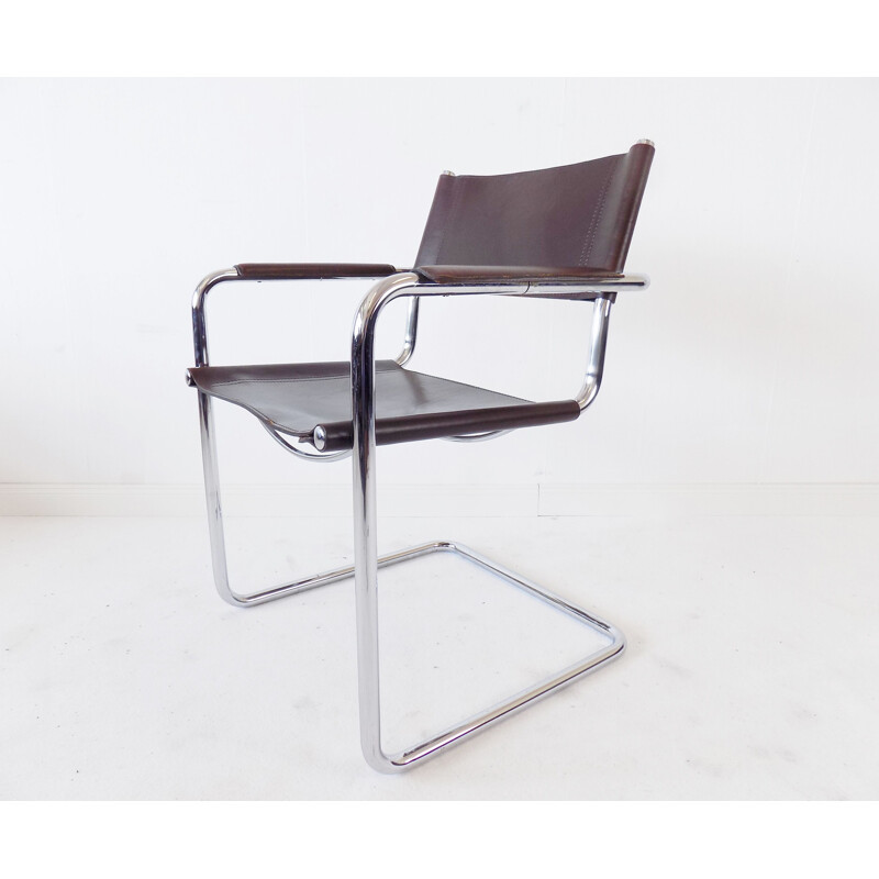 Vintage chrome cantilever brown leather chair by Matteo Grassi MG 5