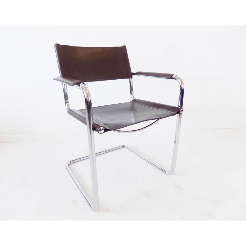 Vintage chrome cantilever brown leather chair by Matteo Grassi MG 5