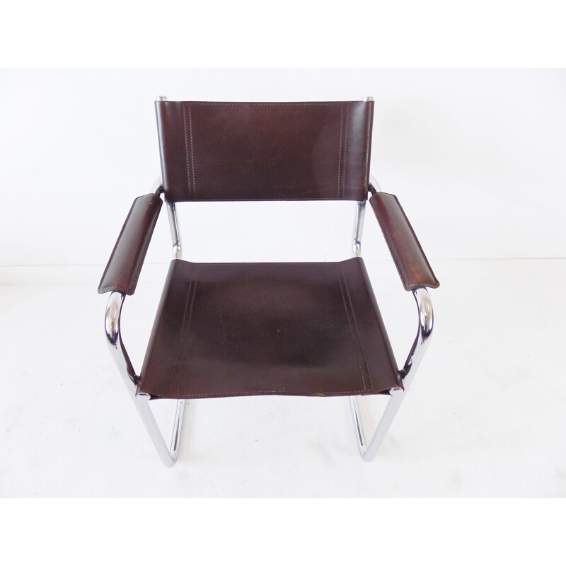 Vintage chrome cantilever brown leather chair by Matteo Grassi MG 5