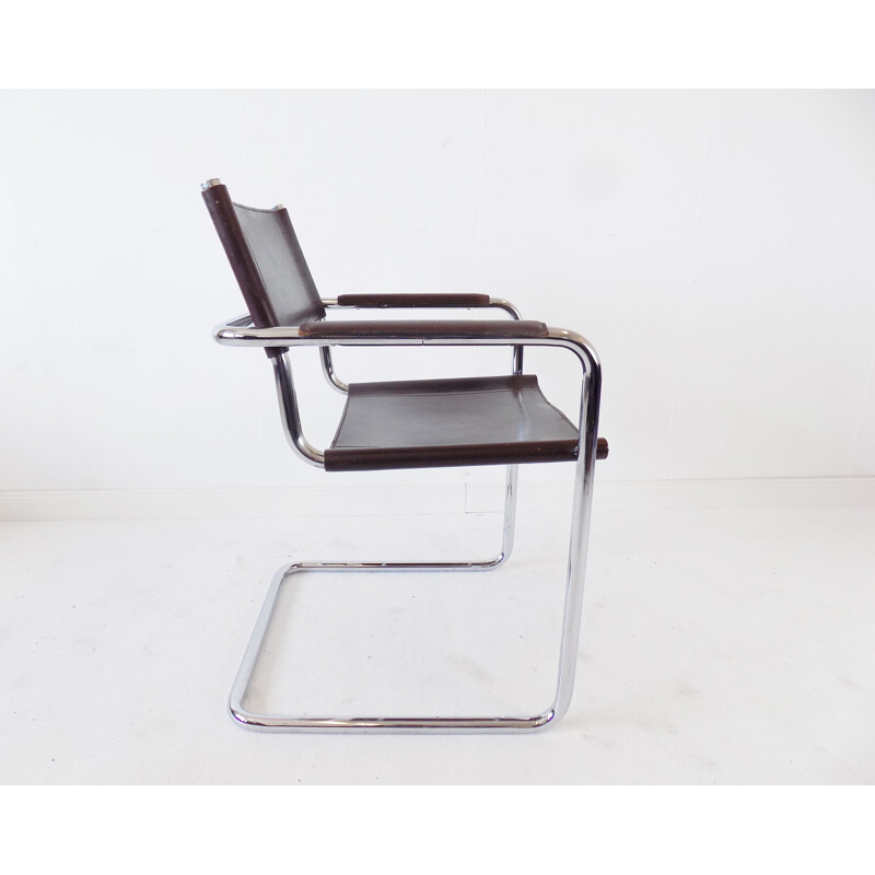 Vintage chrome cantilever brown leather chair by Matteo Grassi MG 5