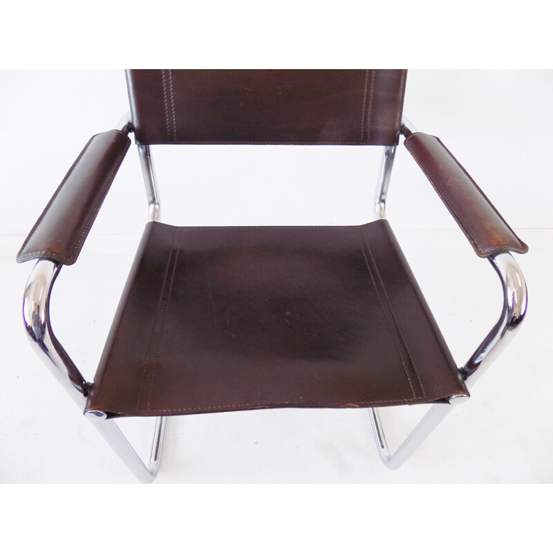 Chaise cantilever vintage chromée en cuir brun par Matteo Grassi MG 5