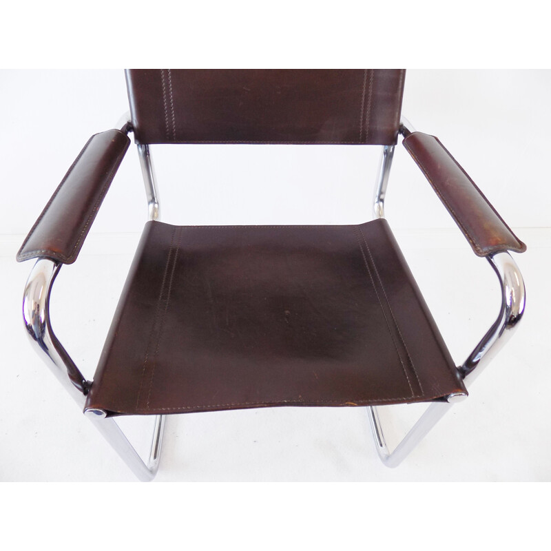 Vintage chrome cantilever brown leather chair by Matteo Grassi MG 5