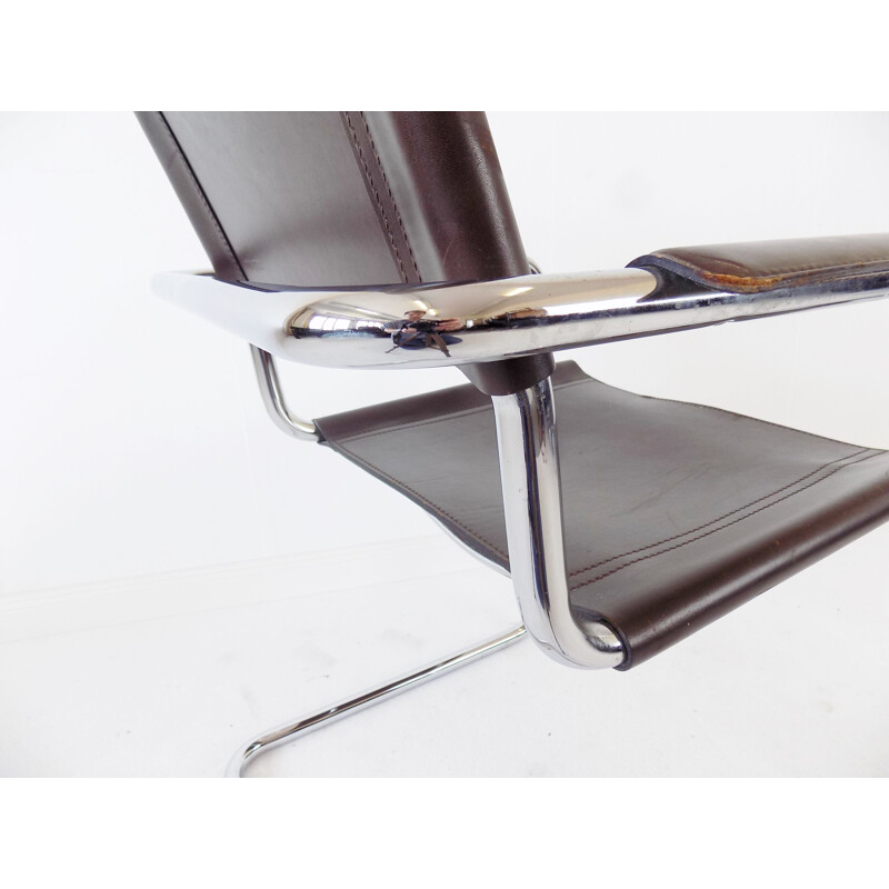 Vintage chrome cantilever brown leather chair by Matteo Grassi MG 5