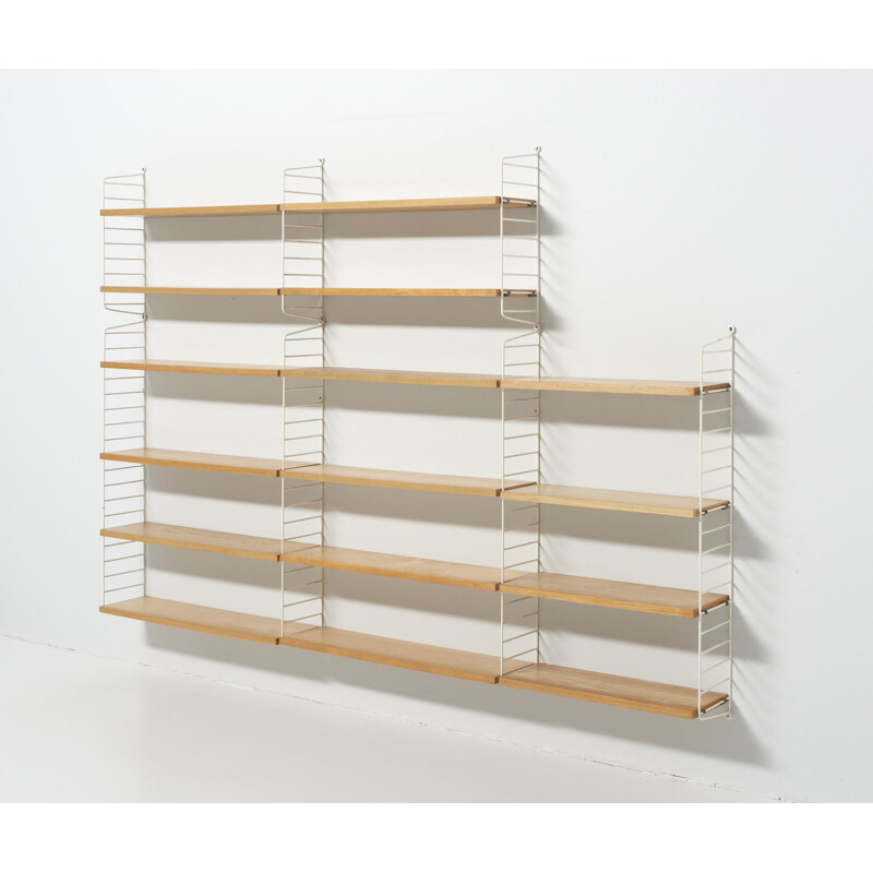 Set of string bookshelves vintage in ash by Nisse Strinning, Sweden 1950s