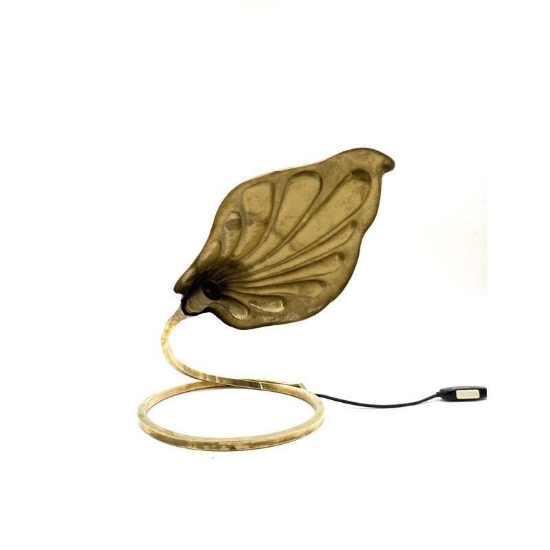 Vintage brass leaf table lamp by Carlo Giorgi & Tommaso Barbi for Bottega Gadda, Italy 1960 -1970s