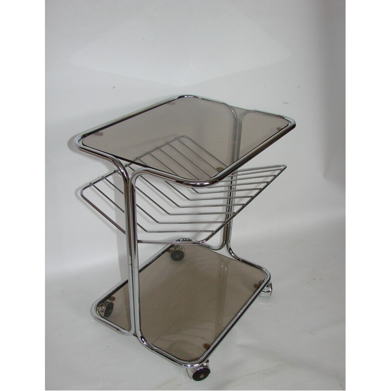 Vintage chrome steel and glass pedestal table by Bauhaus, 1970